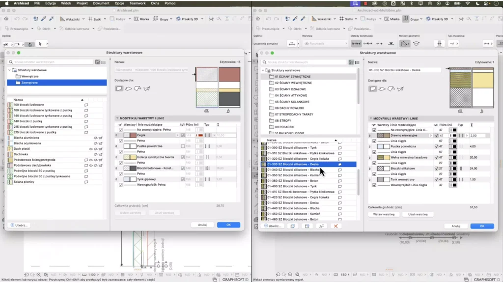 Po lewej Archicad, po prawej Archicad od Multibim